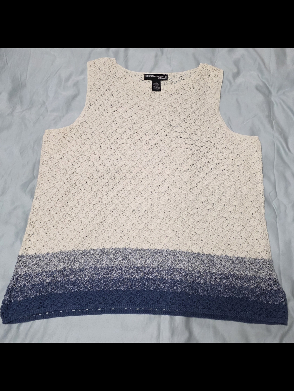 💢4For$20 Norton McNaughton Cream Tank with Ombre Blue Hem-Crochet Size 2X